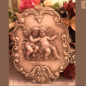 Beautiful Hugging Cherubs Stone Wall Plaque